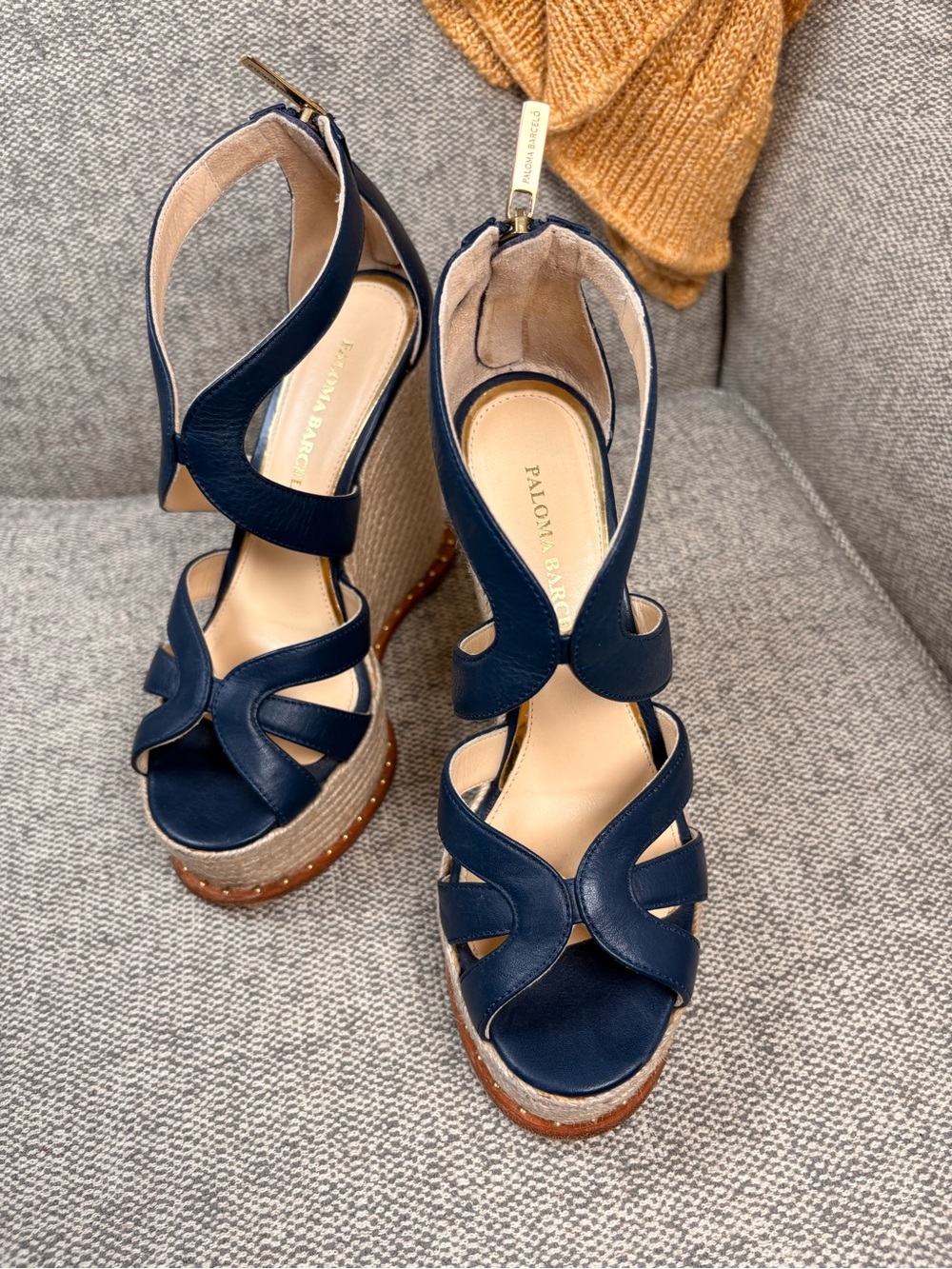 Paloma Barcelo Navy Leather Platform Sandals